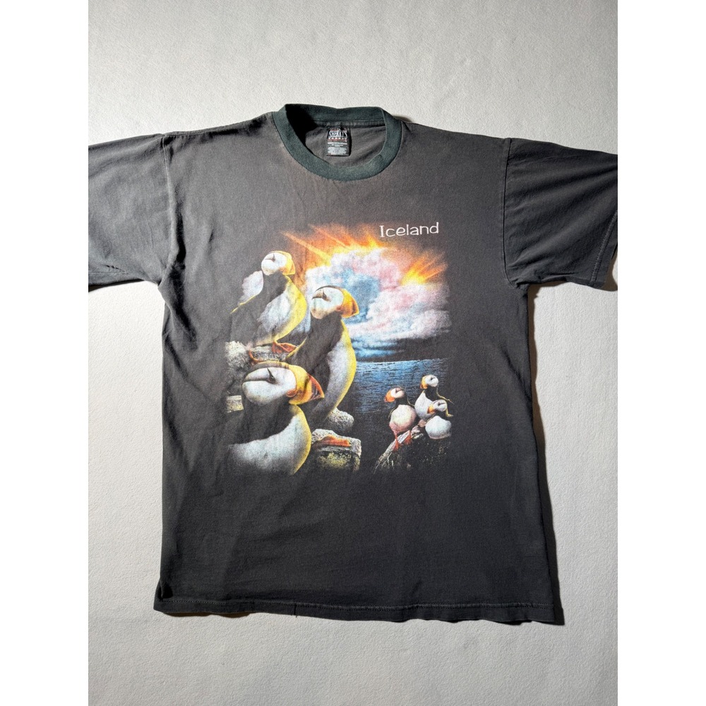 90s Vintage Sherry's Best Iceland Puffin T-Shirt Men Medium Black Graphic Nature